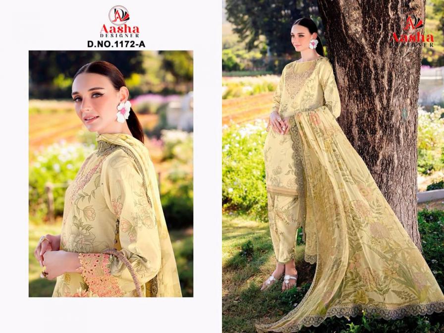 1172 BY AASHA DESIGNER COTTON PAKISTANI UNSTITCH SUITS 