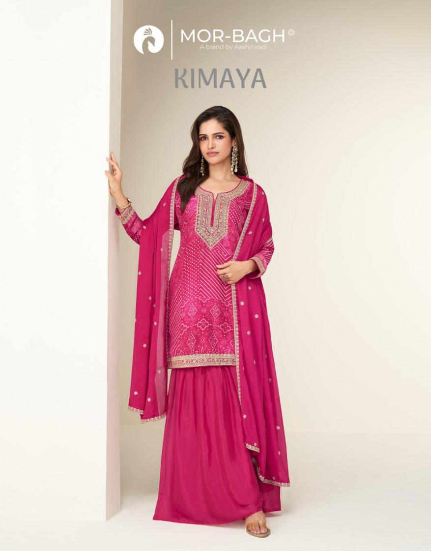 KIMAYA BY AASHIRWAD CREATION CHINON SILK READYMADE PLAZZO SUIT 