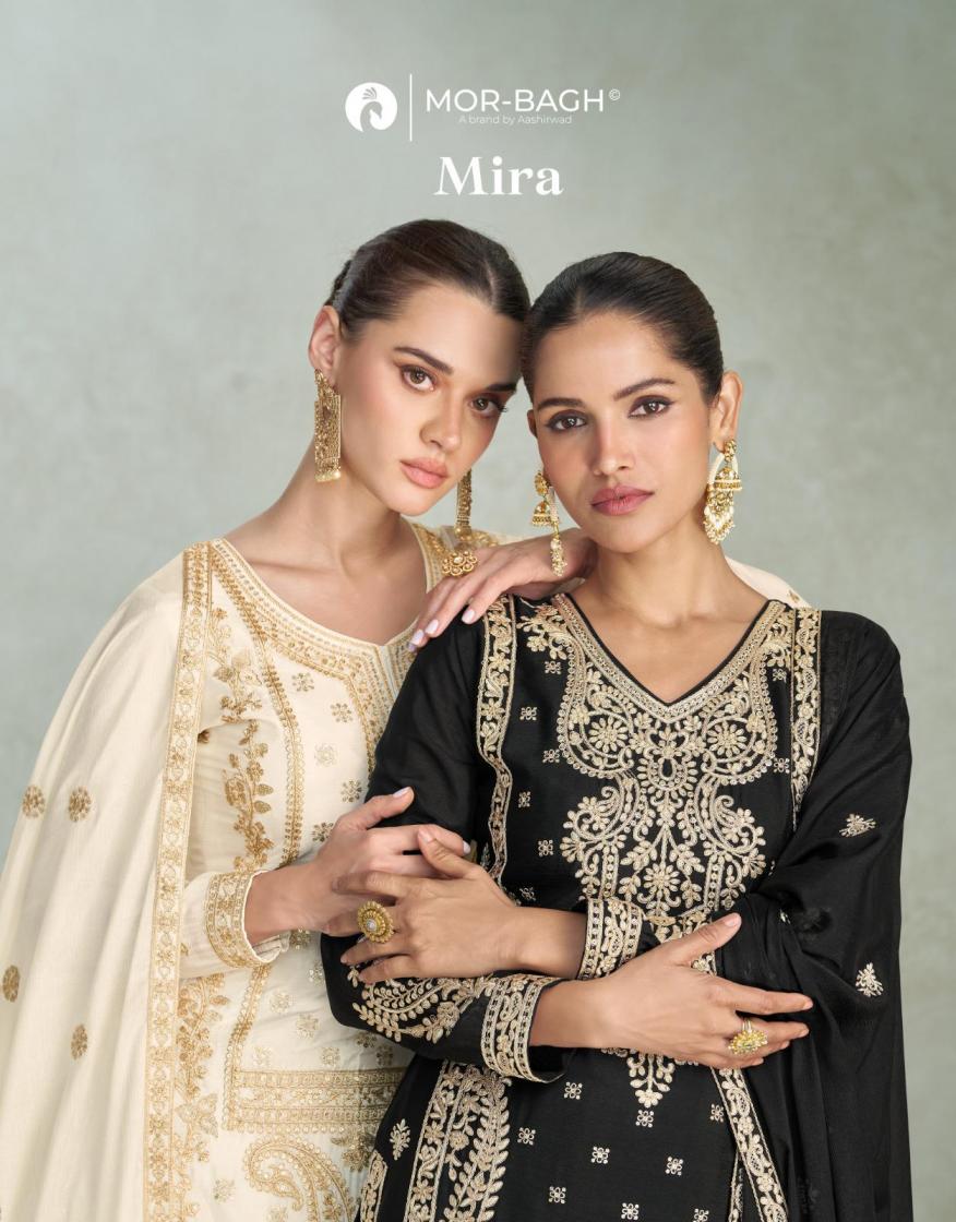MIRA BY AASHIRWAD CREATION ATTRACTIVE FULL STITCH CHINON SILK PLAZZO DRESS