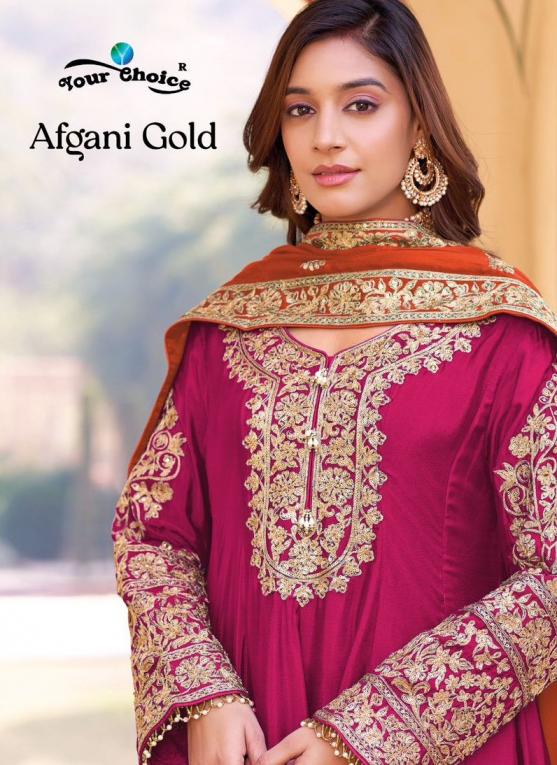 YOUR CHOICE AFGANI GOLD FULL STITCH CHINON STYLISH 3PCS DRESS