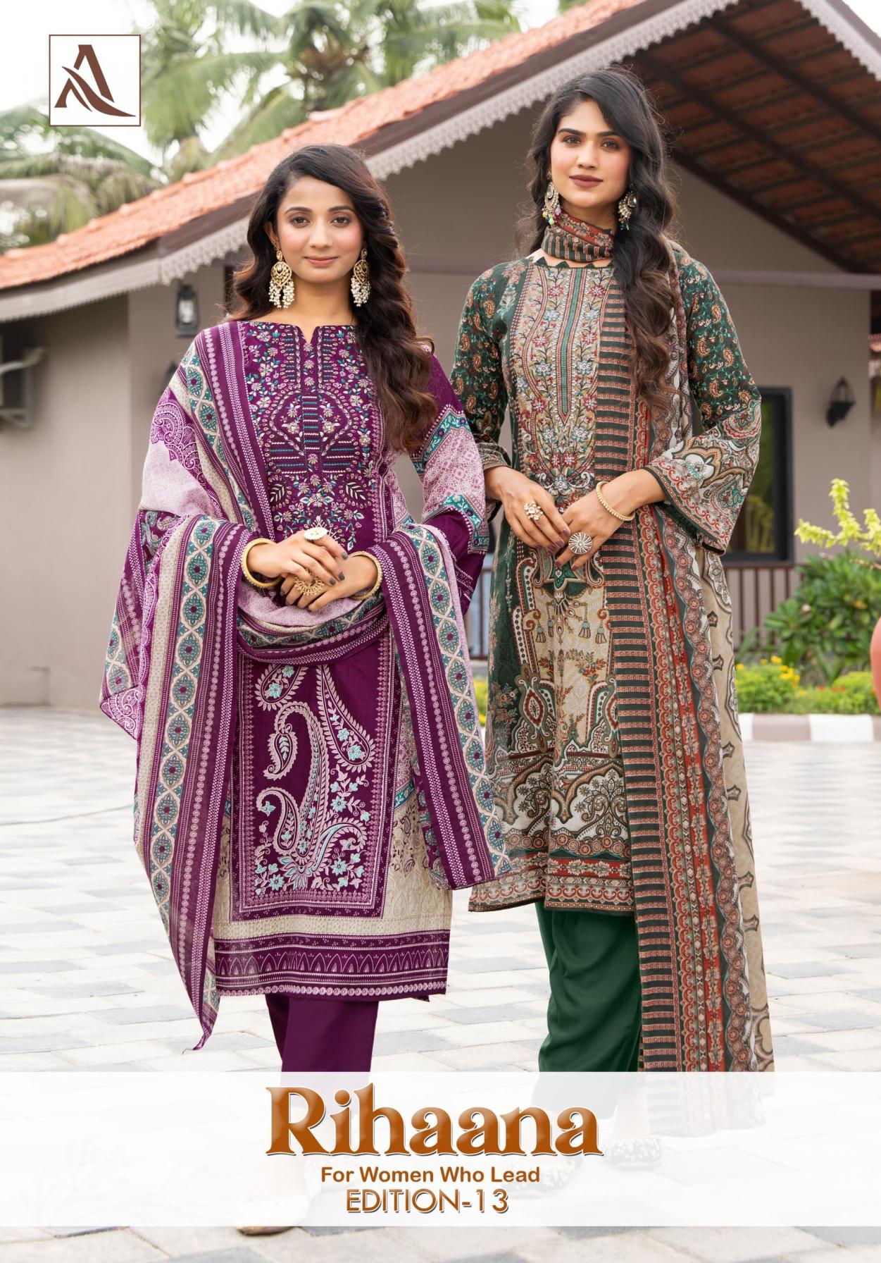 RIHA VOL 13 BY ALOK CAMBRIC COTTON PAKISTANI UNSTITCH PAKISTANI SUITS   