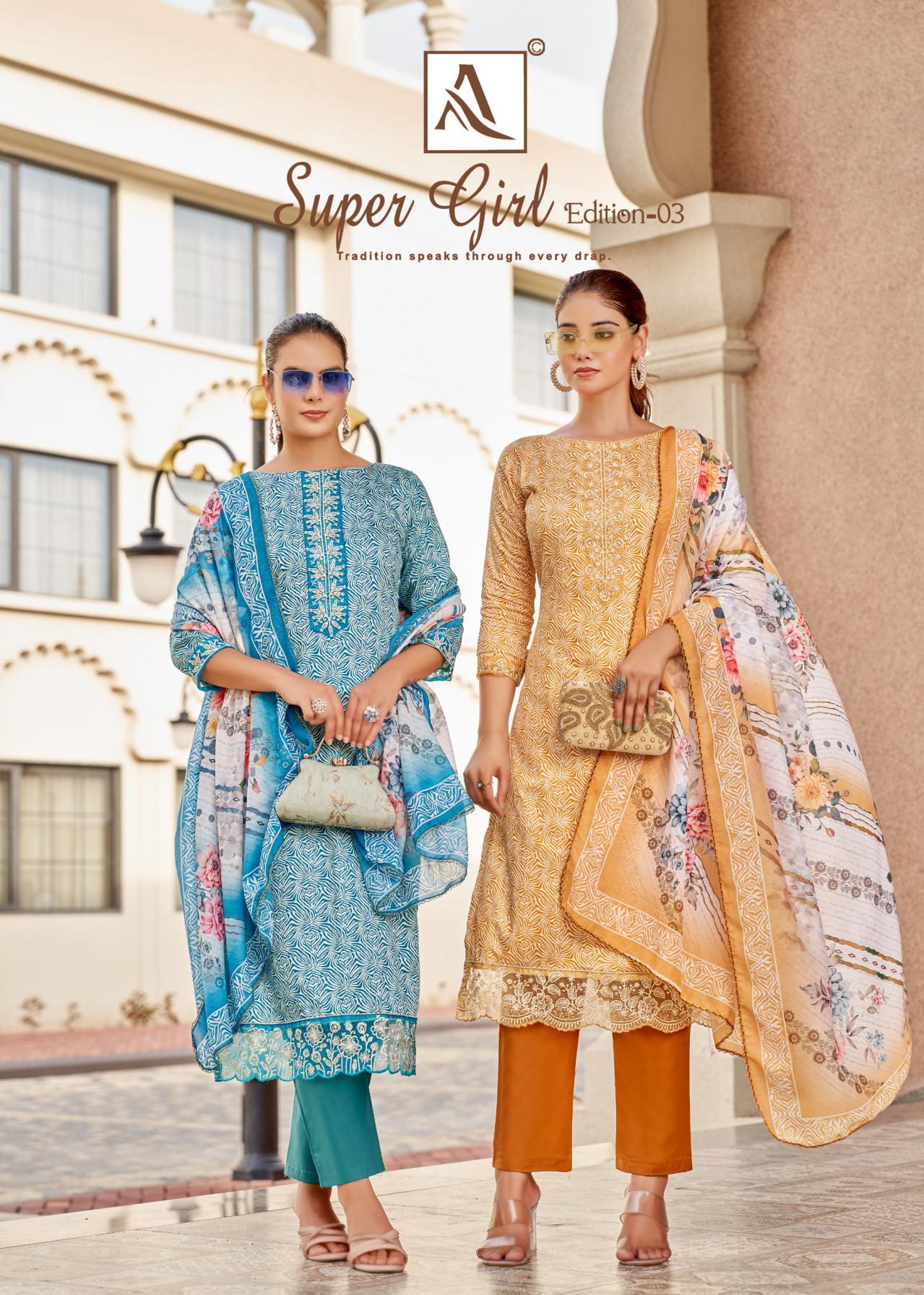 SUPER GIRL VOL 3 BY ALOK FULL STITCH JAM COTTON BIG SIZE PAKISTANI SUITS  