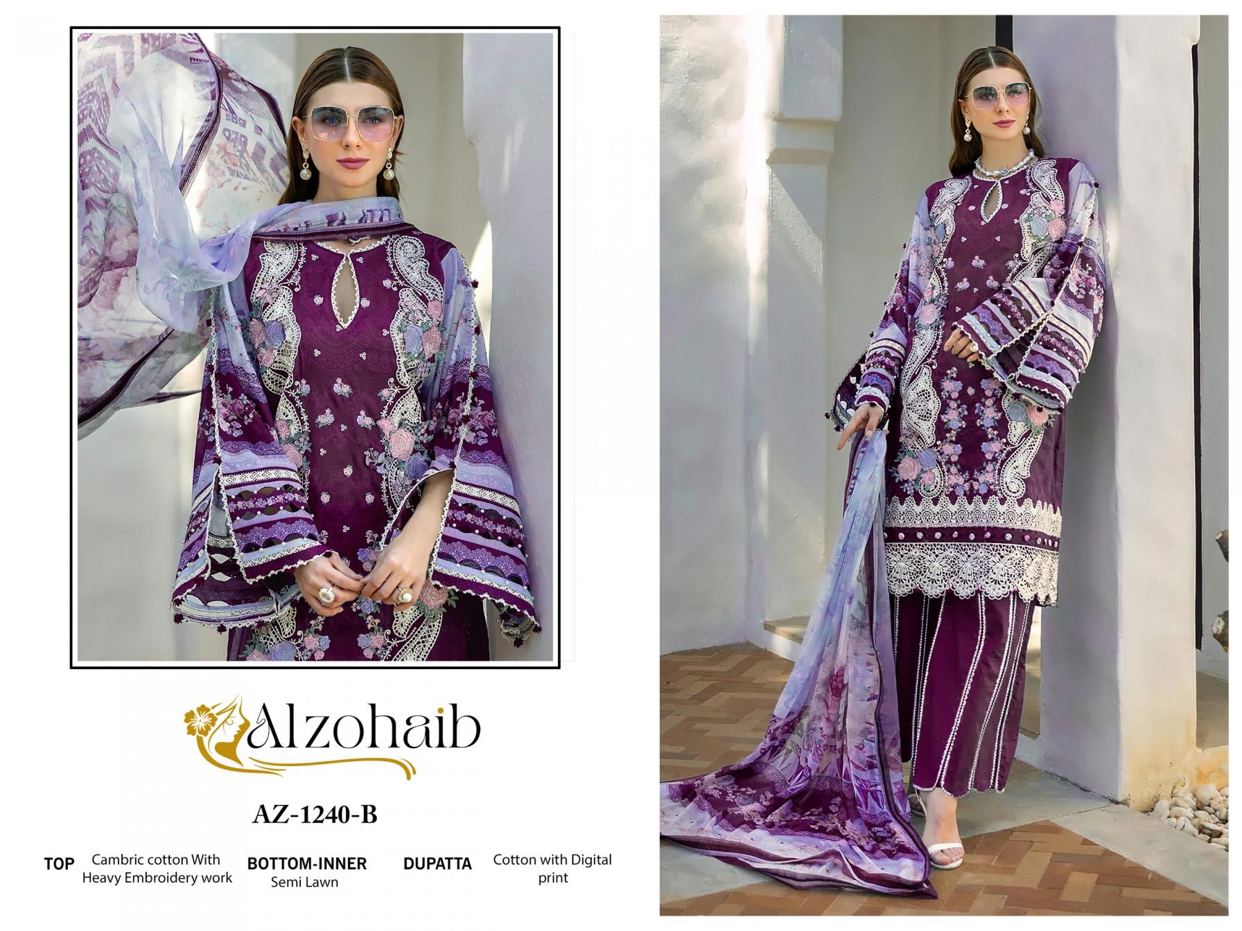 1240 ALZOHAIB COTTON MODERN PAKISTANI UNSTITCH SALWAR SUITS 