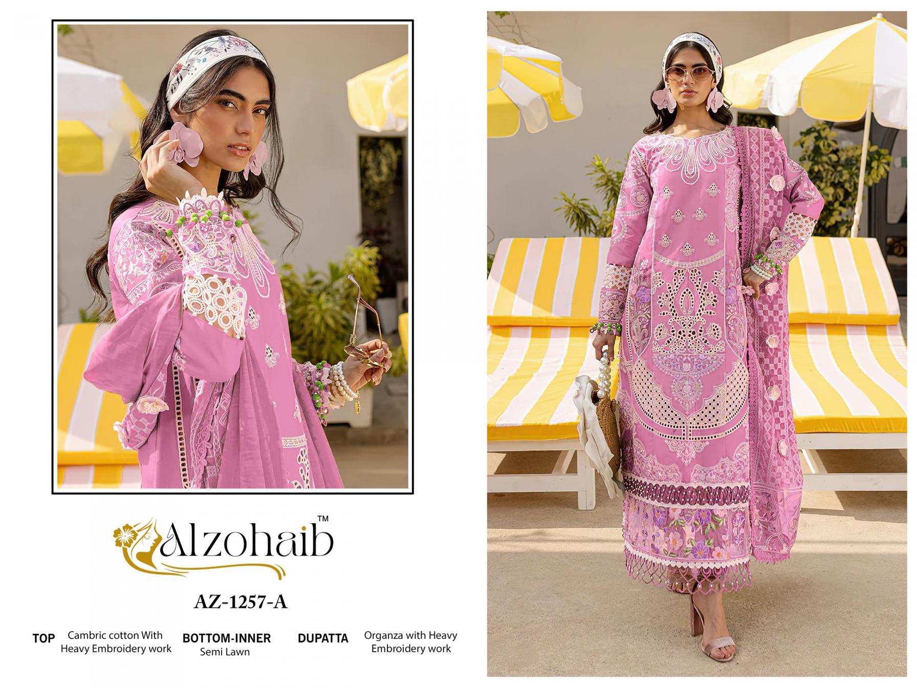 1257 BY ALZOHAIB COTTON HIT DESIGN PAKISTANI UNSTITCH 3PCS DRESS