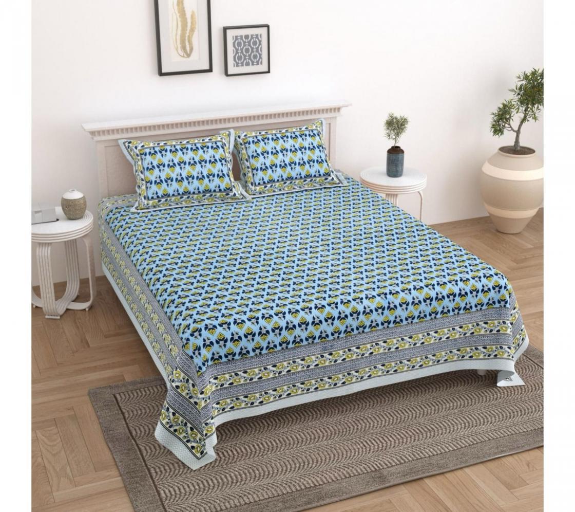 ANGEL COTTON PRINT BEAUTIFUL COLOURS FULL STITCH BEDSHEET WITH 2 PILLOW COVER