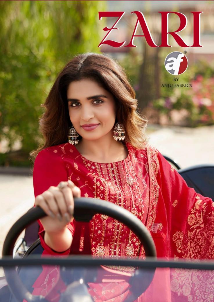 ZARI BY ANJU FAB DOLA SILK WITH JACQUARD FULL STITCH PARTY WEAR SUITS  