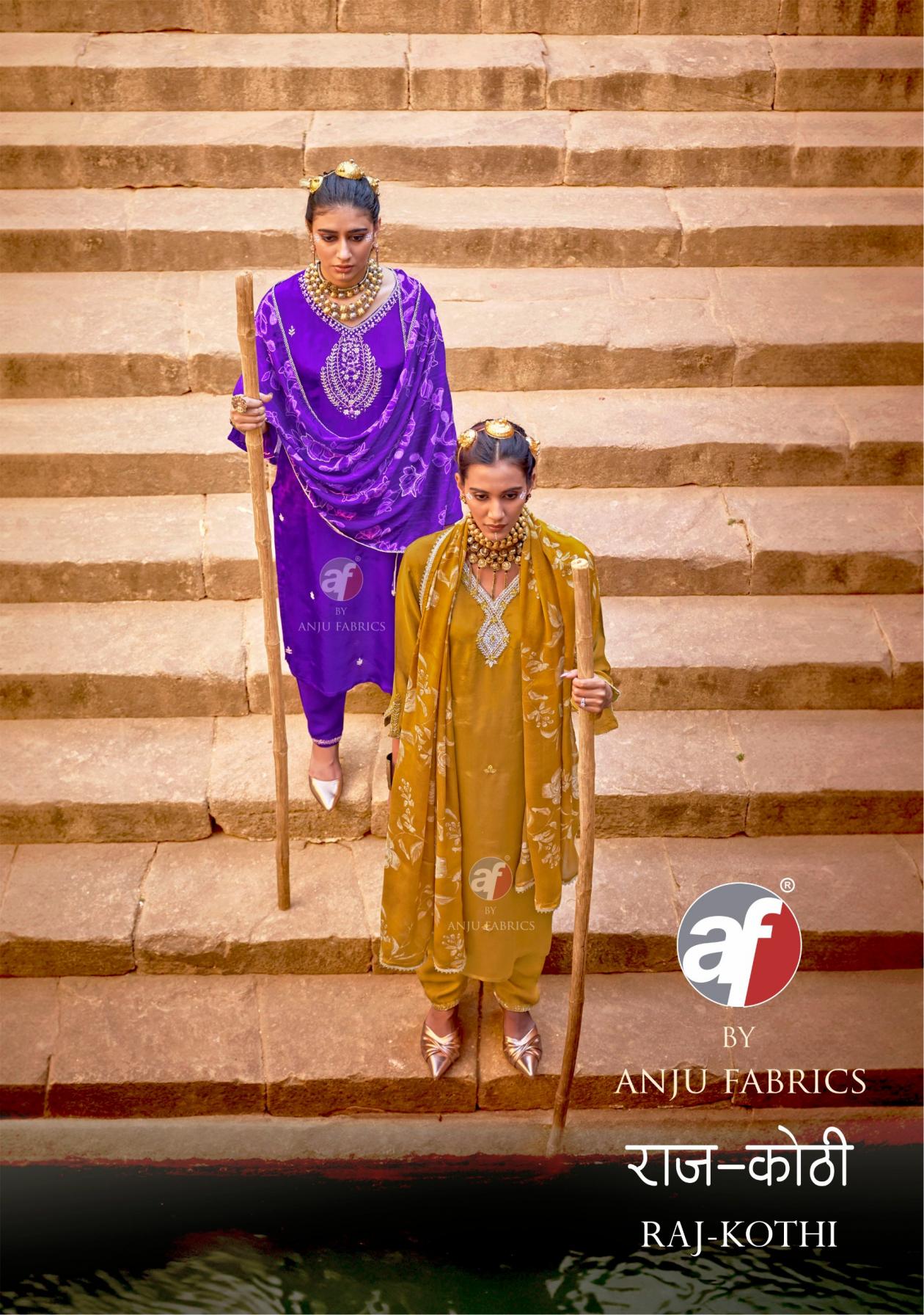 RAJ KOTHI BY ANJU FAB NATURAL CREPE READYMADE CLASSIC 3PCS DRESS ONLINE 