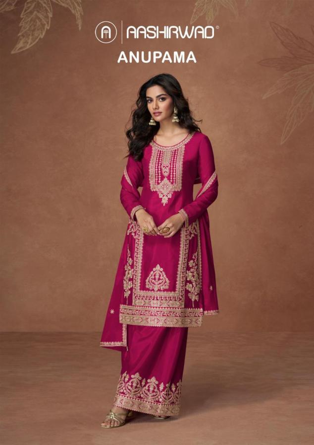 AASHIRWAD CREATION ANUPAMA SHOP TRENDY CHINON SILK FULL STITCH PLAZZO SUITS 