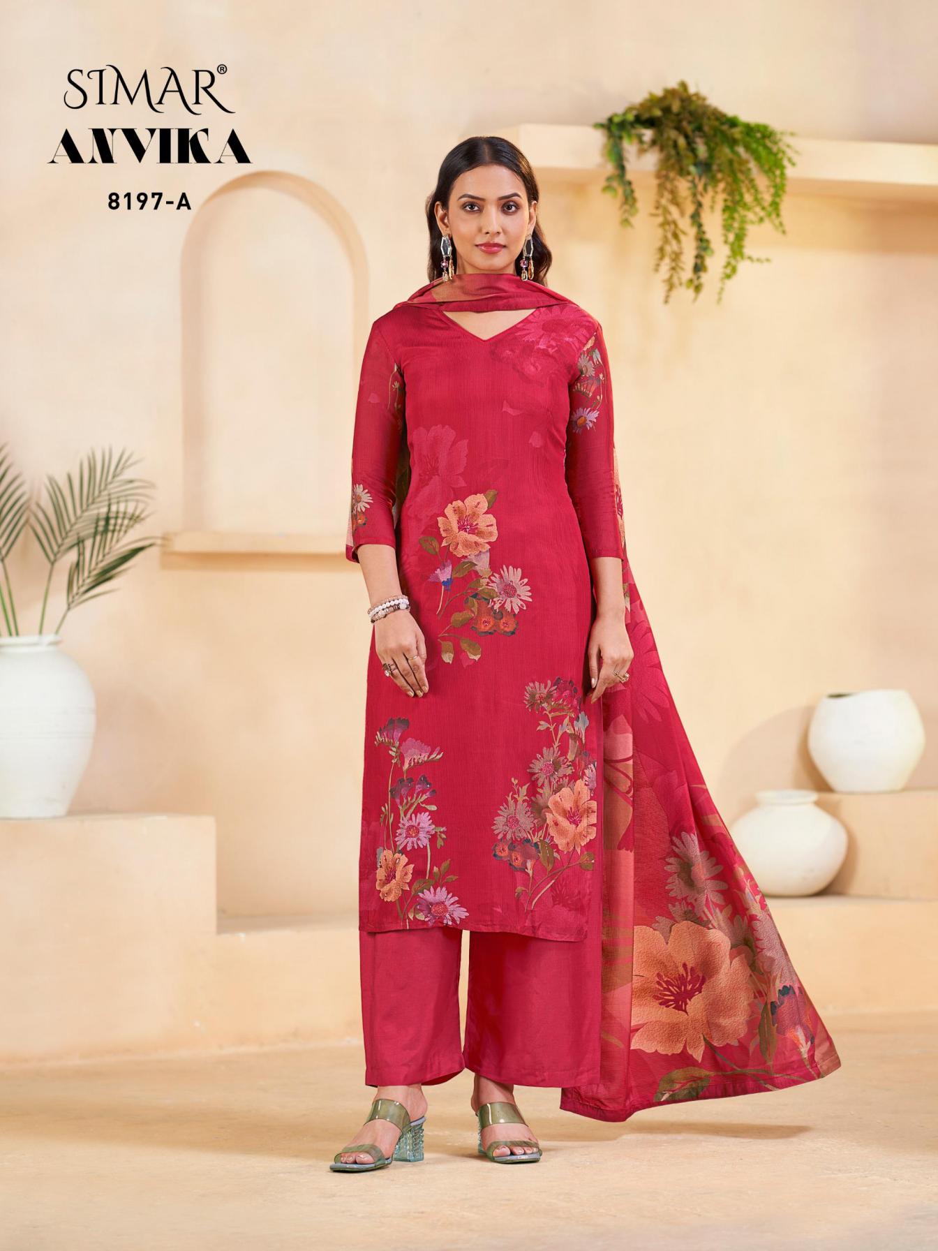GLOSSY SIMAR ANVIKA STYLISH VISCOSE LINNING UNSTITCH 3PCS DRESS