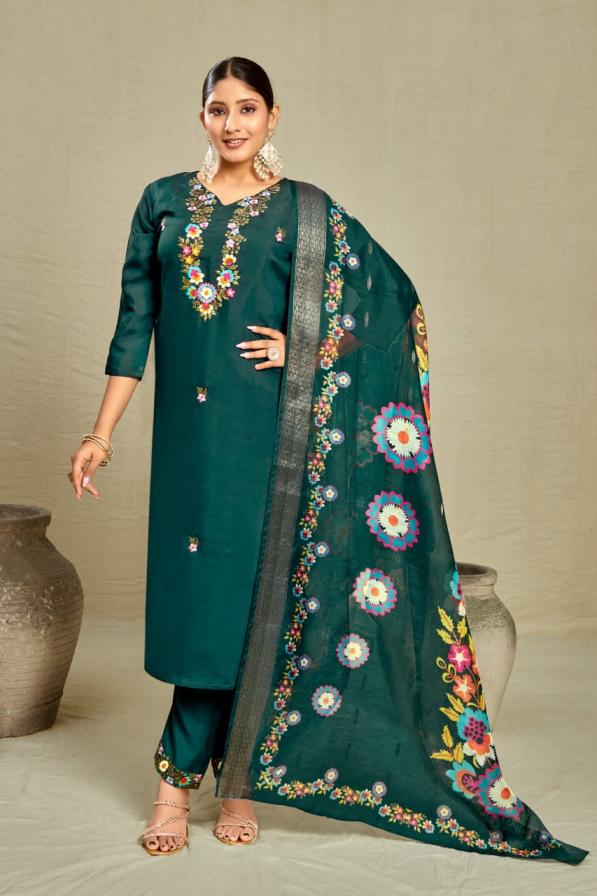 ARTRIDDH POPULAR DESIGN ROMAN SILKS FULLY STITCH COMBO SUIT FOR WOMENS