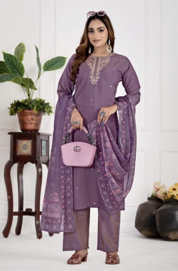 KALINI BY BELLAROSA ROMAN SIMMAR STYLISH LOOK FULL STITCH COMBO 3PCS DRESS 