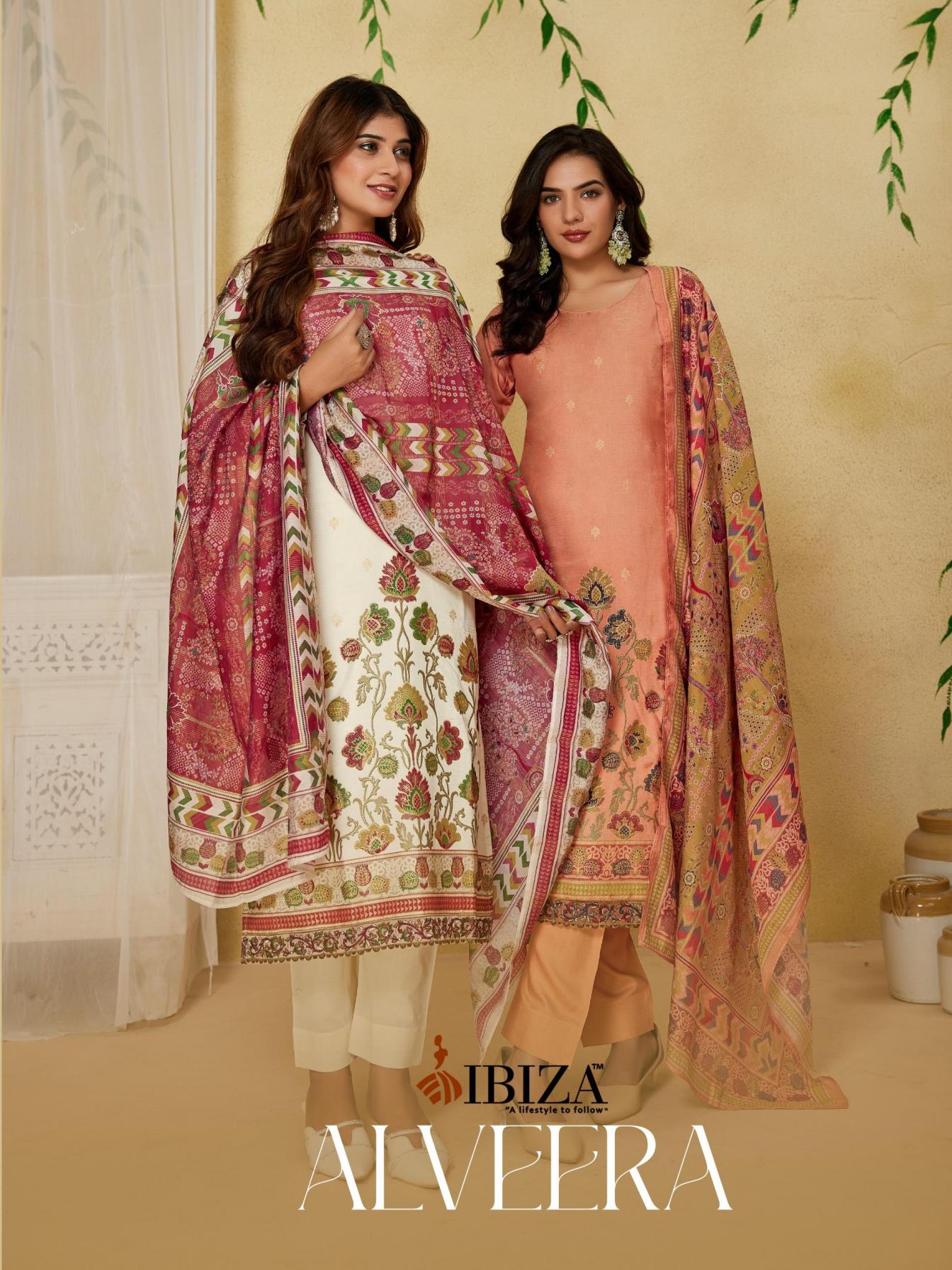 ALVEERA BY BELLIZA DESIGNER GUCCI SILK UNSTITCH PAKISTANI 3PCS DRESS