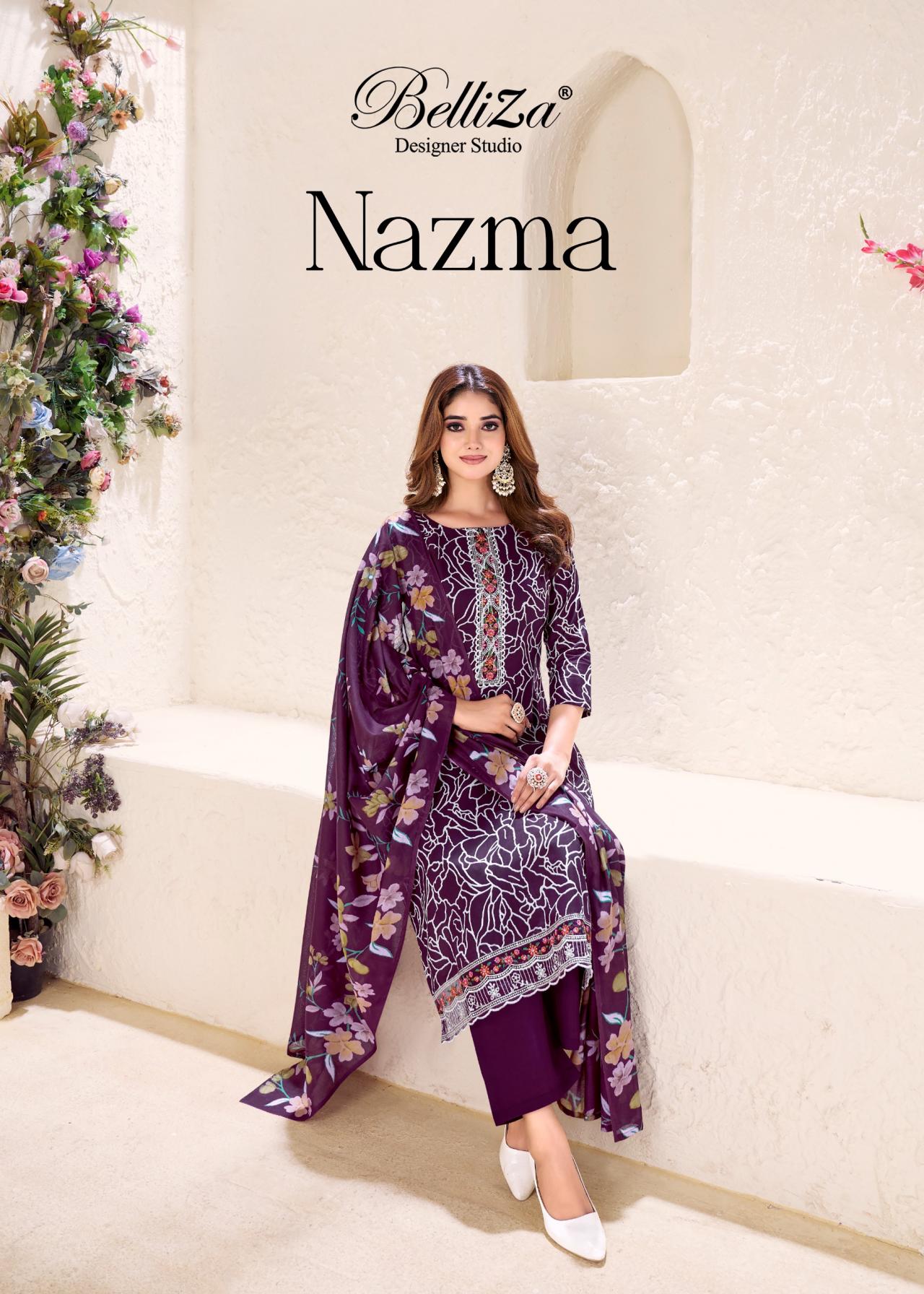 NAZMA BY BELLIZA DESIGNER COTTON READYMADE BIG SIZE 3PCS DRESS