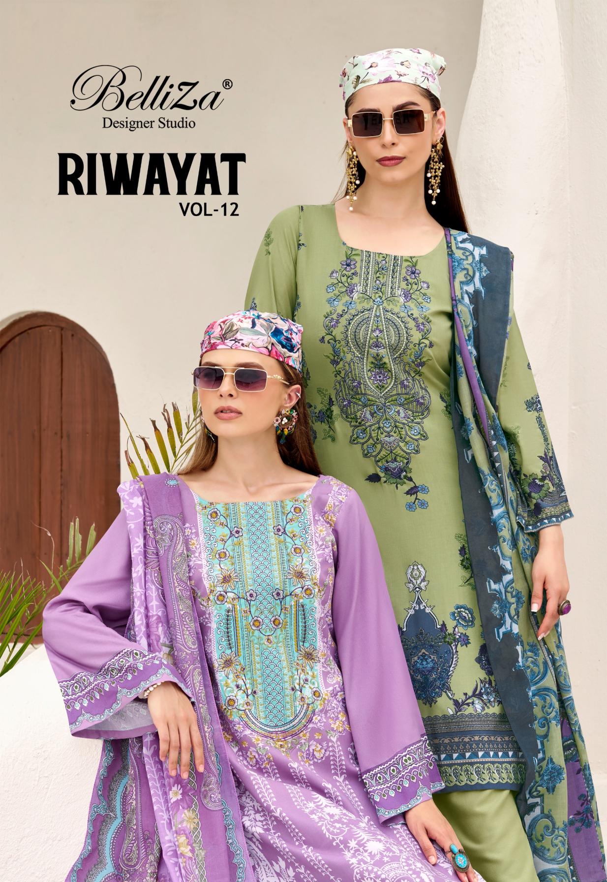 RIWAYAT VOL 12 BY BELLIZA DESIGNER VISCOSE RAYON PAKISTANI UNSTITCH SUITS 
