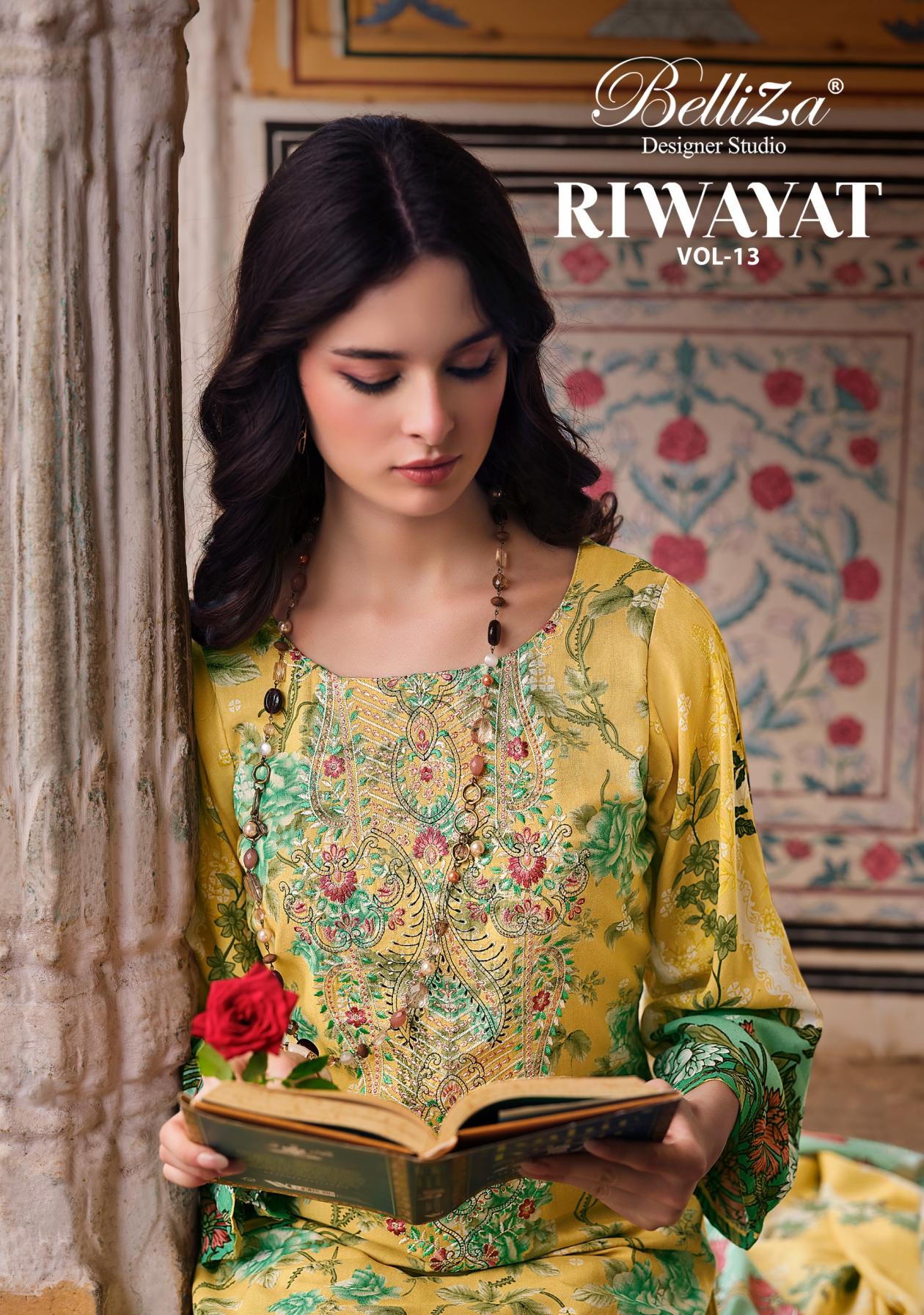 RIWAYAT VOL 13 BY BELLIZA DESIGNER VISCOSE RAYON PAKISTANI FANCY DRESS MATERIAL 