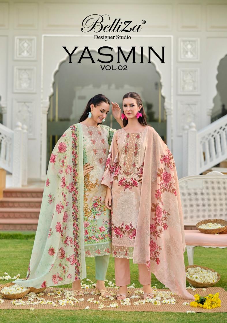 YASMIN VOL 2 BY BELLIZA DESIGNER COTTON UNSTITCH PAKISTANI SUITS