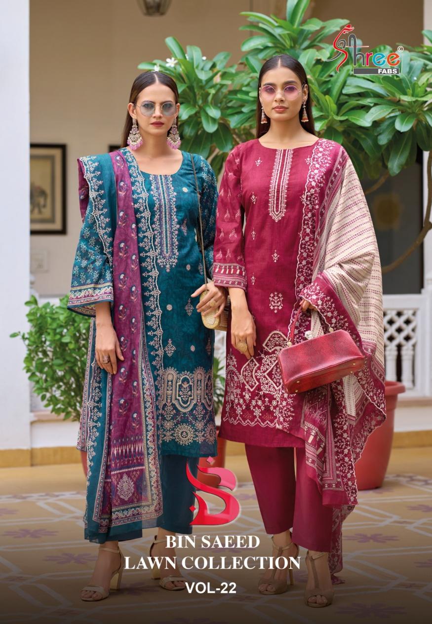 BIN SAEED LAWN COLLECTION VOL 22 UNSTITCH 3PCS SUITS 