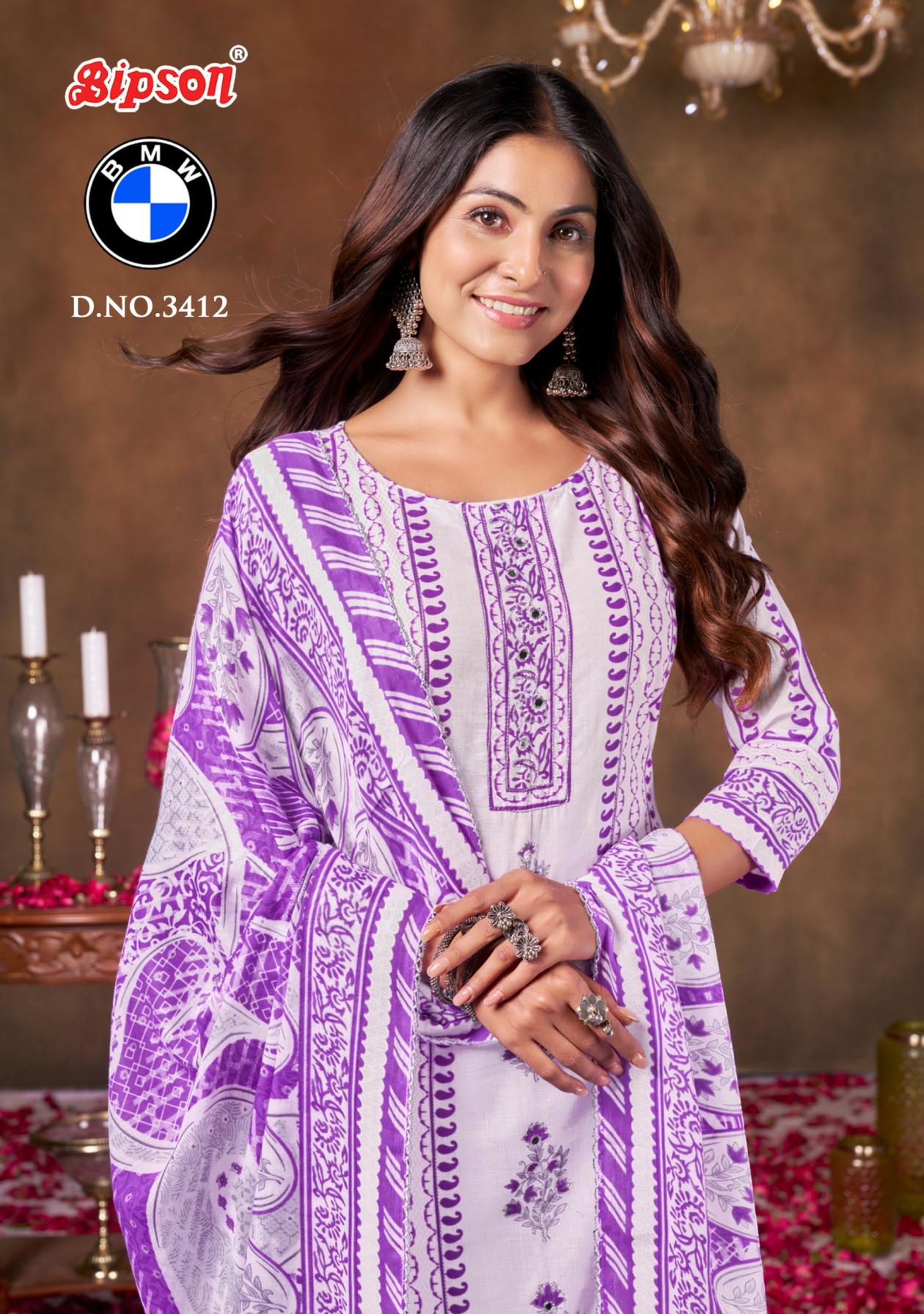 BMW 3412 BY BIPSON PRINTS UNIQUE COTTON 3PCS DRESS   