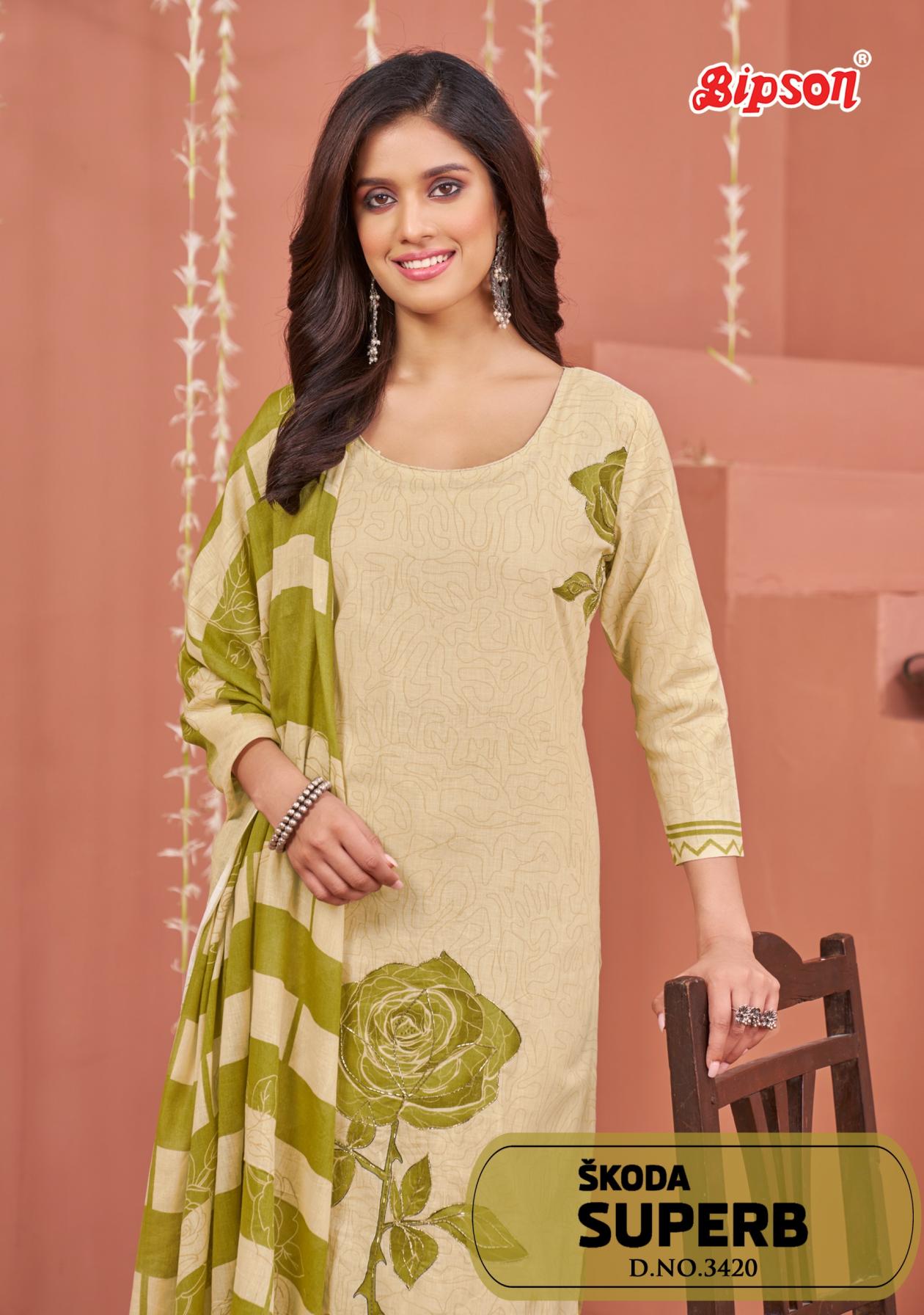 SKODA SUPERB 3420 BY BIPSON PRINTS COTTON UNSTITCH 3PCS DRESS