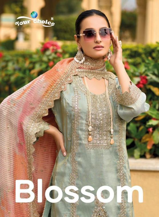 YOUR CHOICE BLOSSOM FULL STITCH SIMMER PARTY WEAR PLAZZO SUITS 