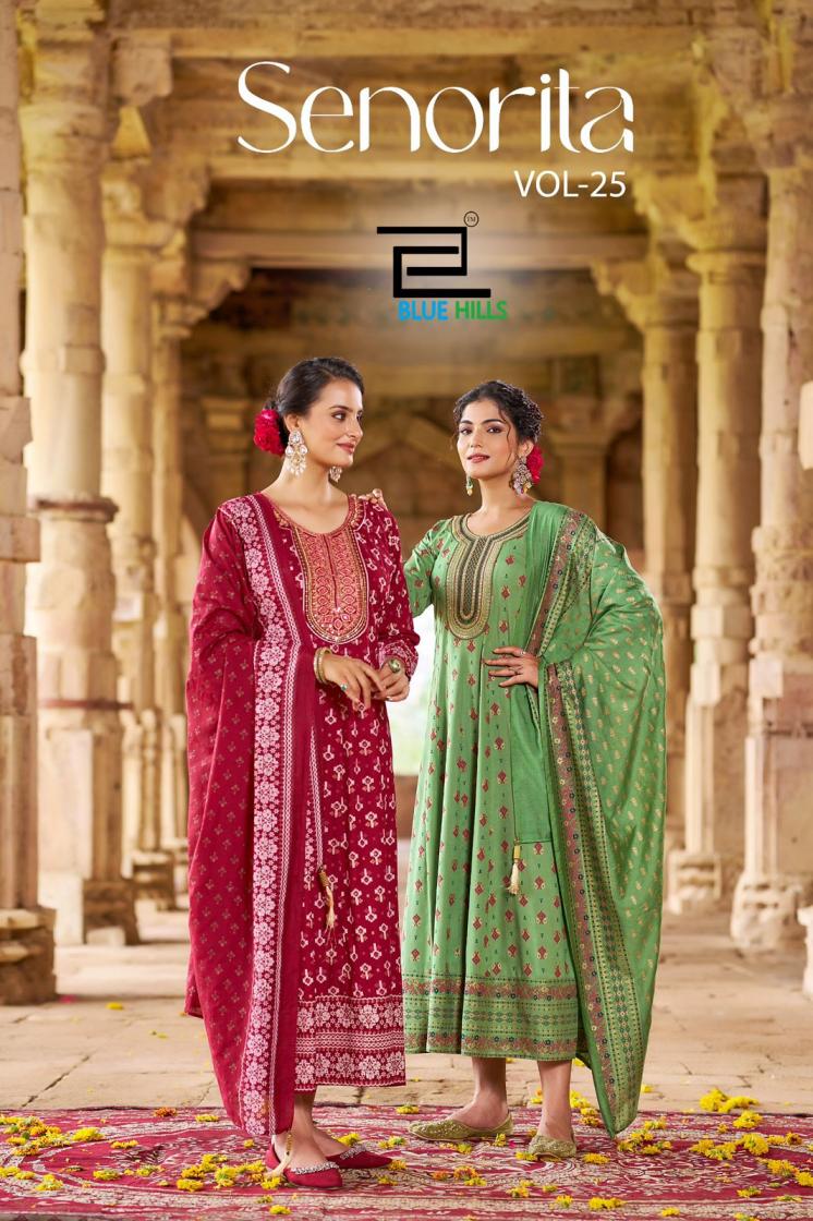 SENORITA VOL 25 BY BLUE HILLS RAYON ANARKALI FULL STITCH PLUS SIZE GOWN WITH DUPATTA 