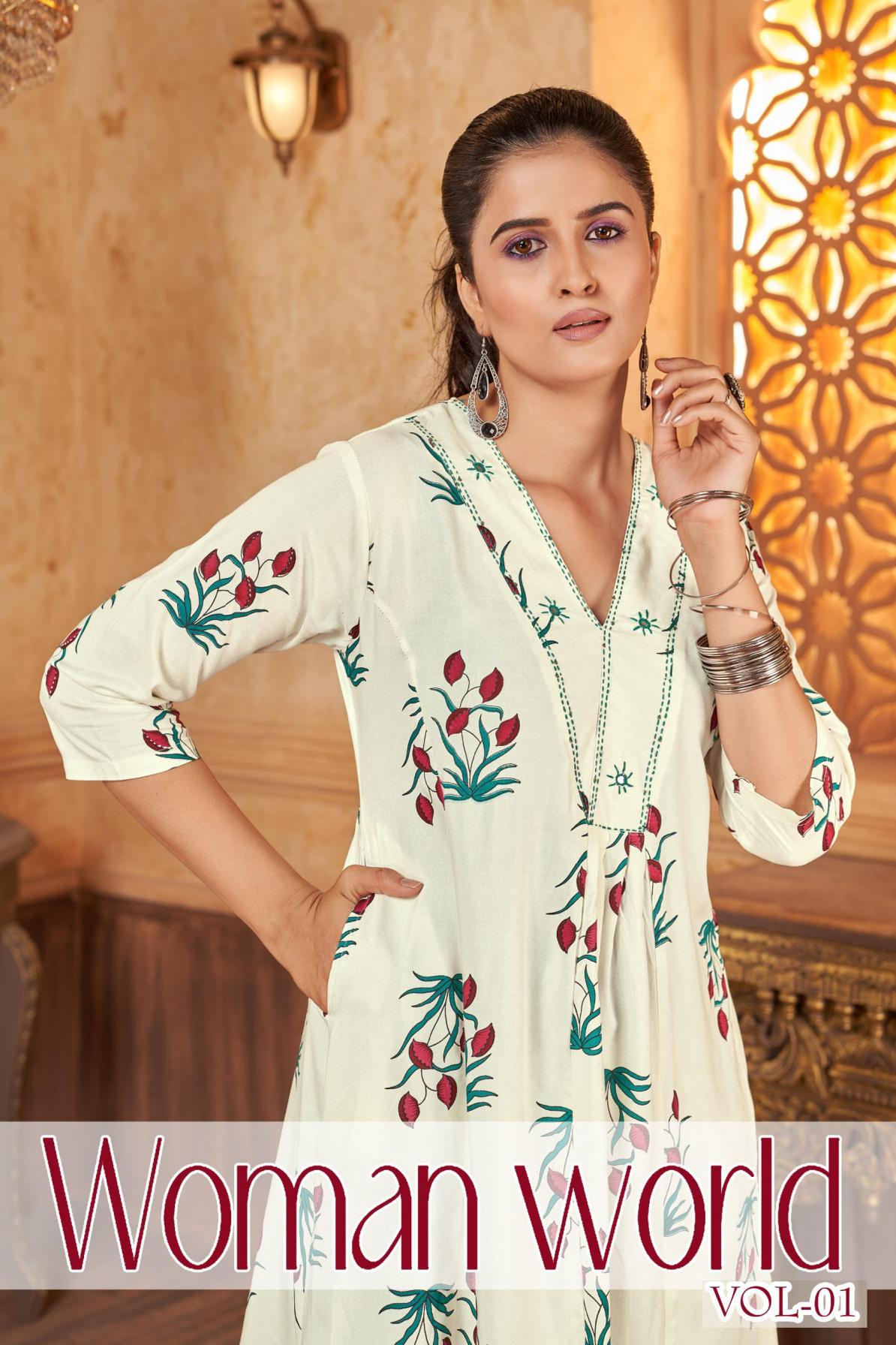 WOMAN WORLD BY BLUE HILLS FULLSTITCH RAYON PRINCESS CUT LADIES SUITS 