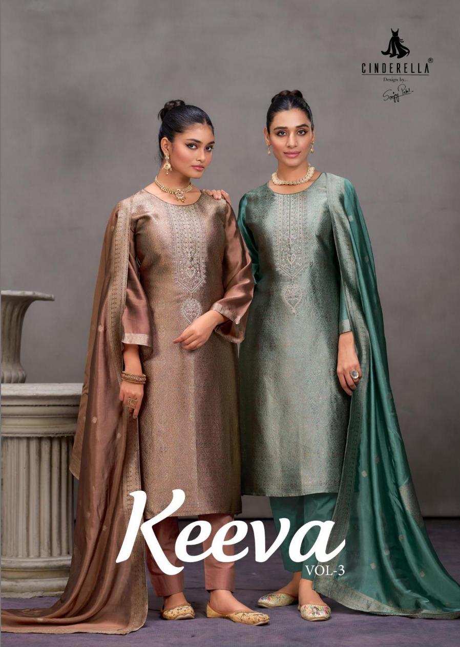 KEEVA VOL 3 BY CINDERELLA BANGLORY SILK JACQUARD UNSTITCH 3PCS DRESS