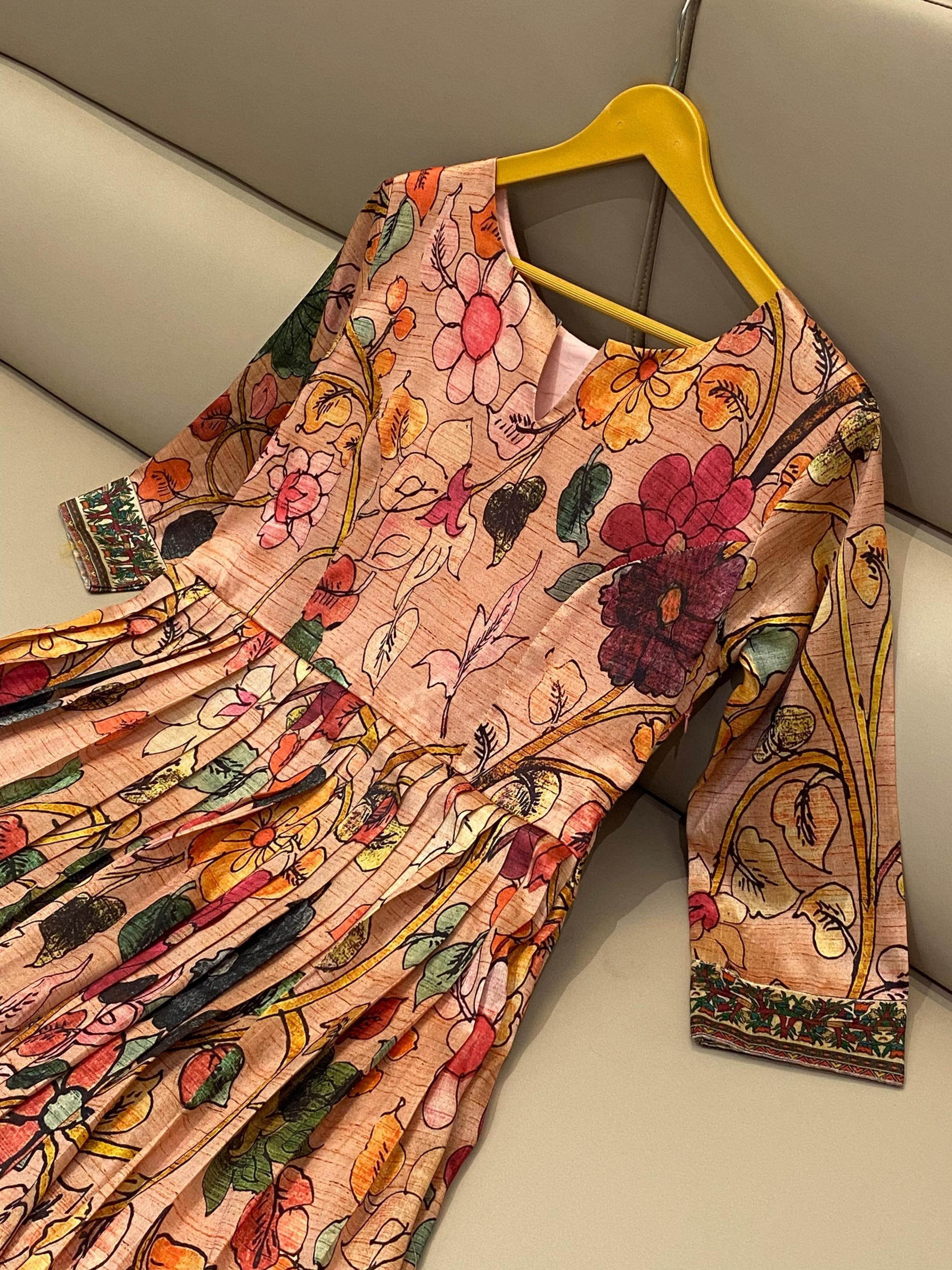 CK1 KALAMKARI PRINT HIT DESIGN SILK BLEND READYMADE GOWN FOR GIRLS 