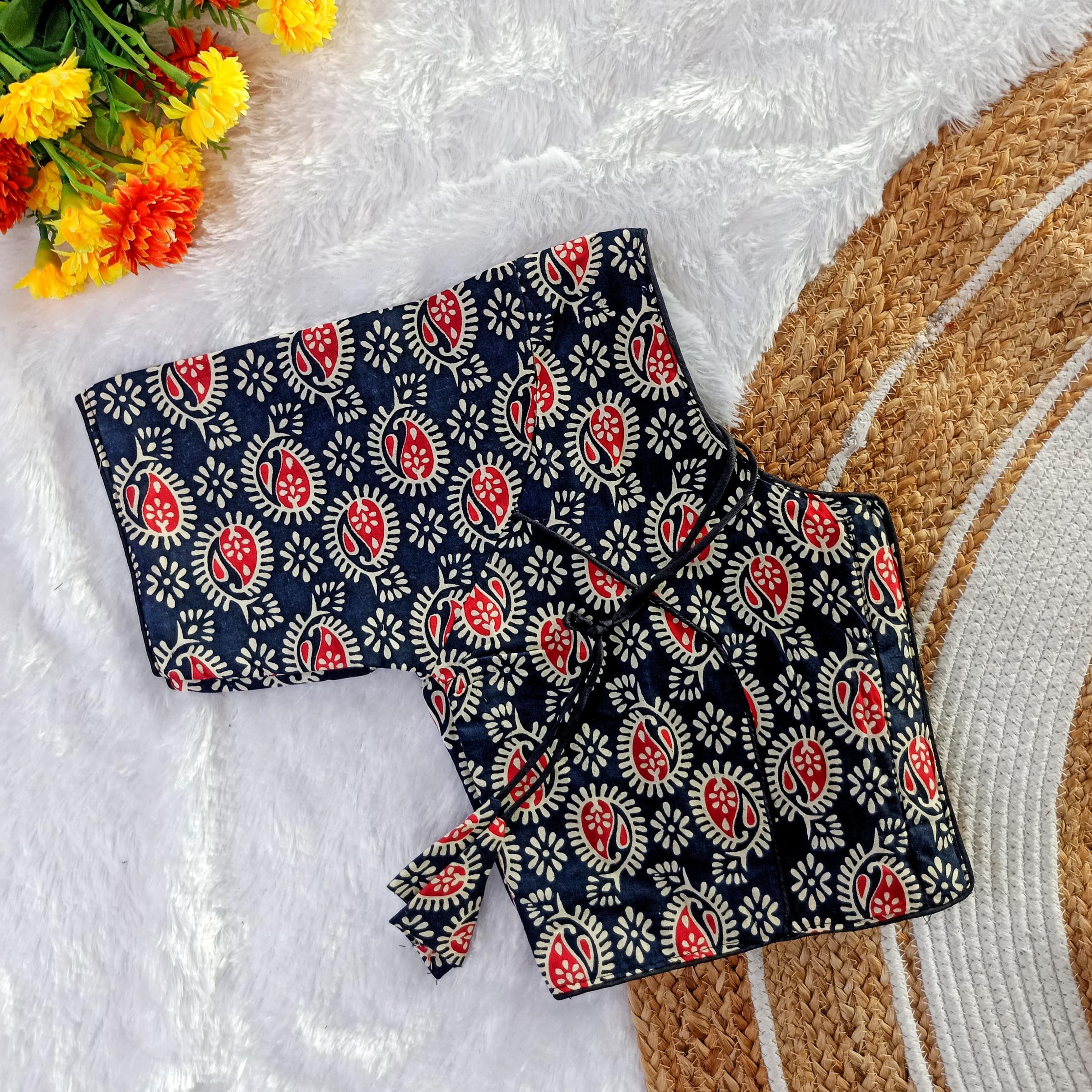 COTTON AJRAKH NP TRENDY COTTON FULL STITCH AJRAKH PRINT BLOUSE 