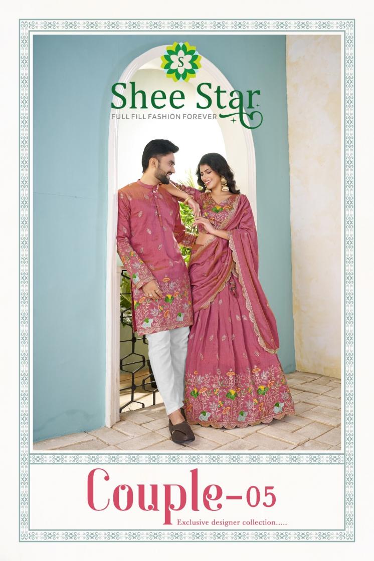  SHEE STAR COUPLE VOL 5 READYMADE MENS KURTA AND WOMENS SEMI STITCH LEHENGA WITH UNSTITCH BLOUSE