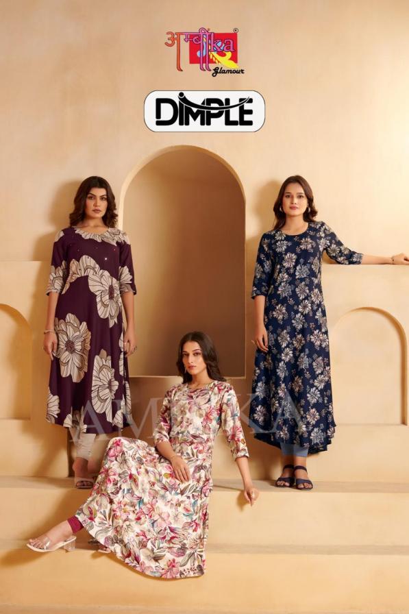 AMBIKA DIMPLE POPULAR DESIGN RAYON FULL STITCH COMBO KURTIS 