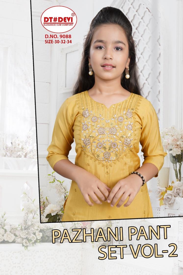 PAZHANI PANT SET VOL 2 BY DT DEVI 9088 READYMADE ROMAN SHIMMER COMBO KIDS SUITS 