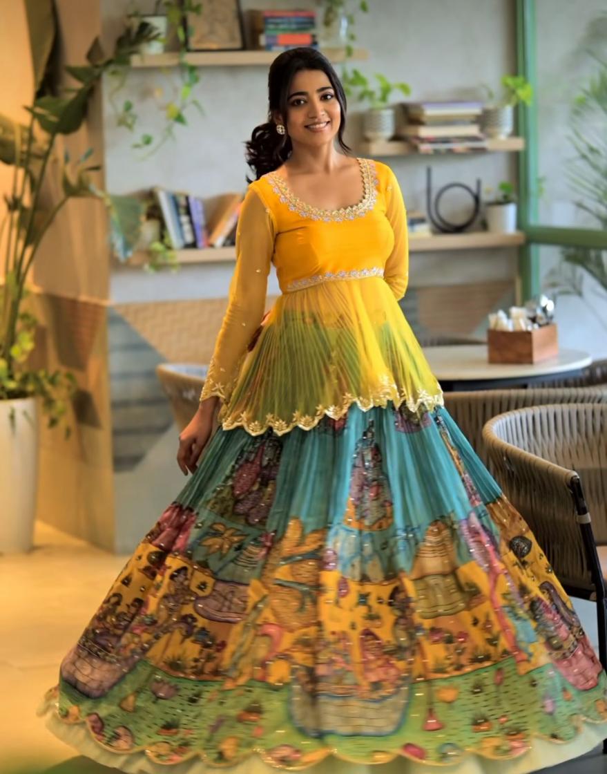 DVD 5024 UNIQUE COLOURS CHINON SILK FULL STITCH KURTI WITH SKIRT