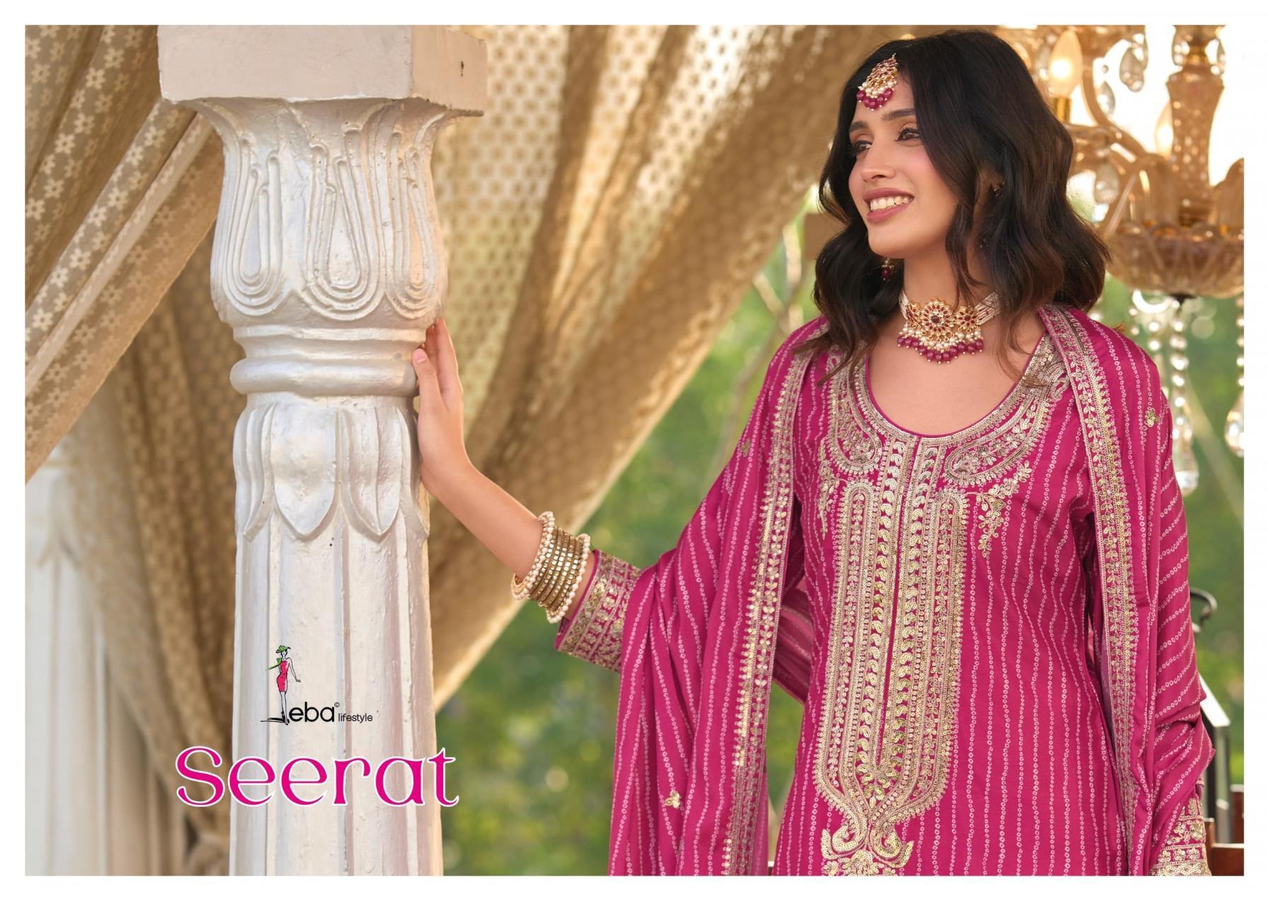 SEERAT BY EBA LIFESTYLE CHINON READYMADE PLAZZO STYLE 3PCS DRESS