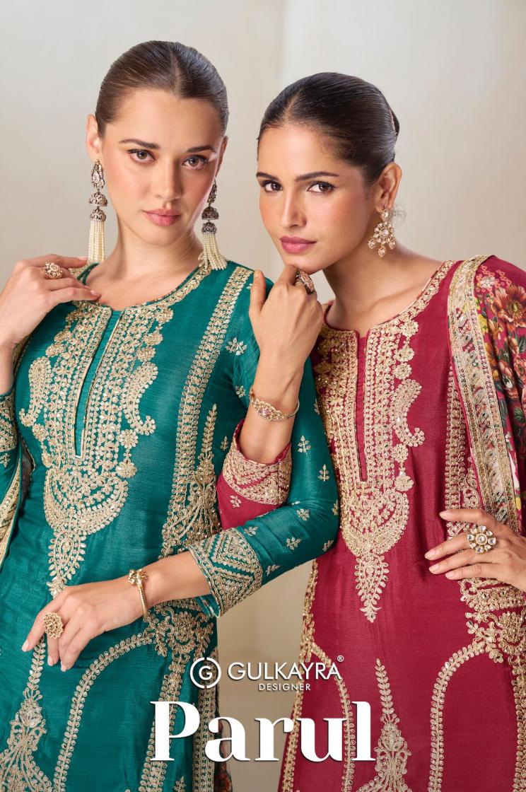 PARUL BY GULKAYRA DESIGNER CHINON SHOP TRENDY FULL STITCH PLAZZO STYLE 3PCS DRESS