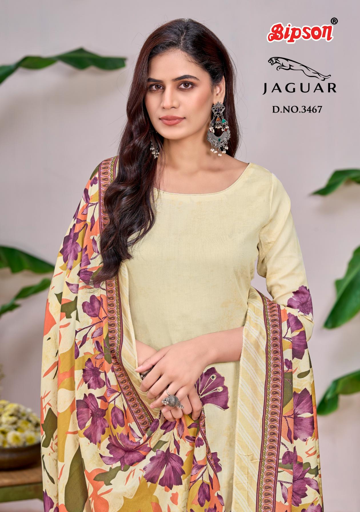 JAGUAR 3467 BY BIPSON PRINT PVT PLT UNSTITCH 3PCS DRESS