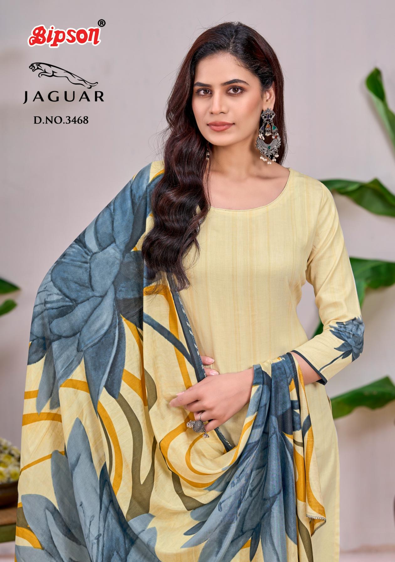 JAGUAR 3468 BY BIPSON PRINT PVT PLT UNSTITCH 3PCS DRESS