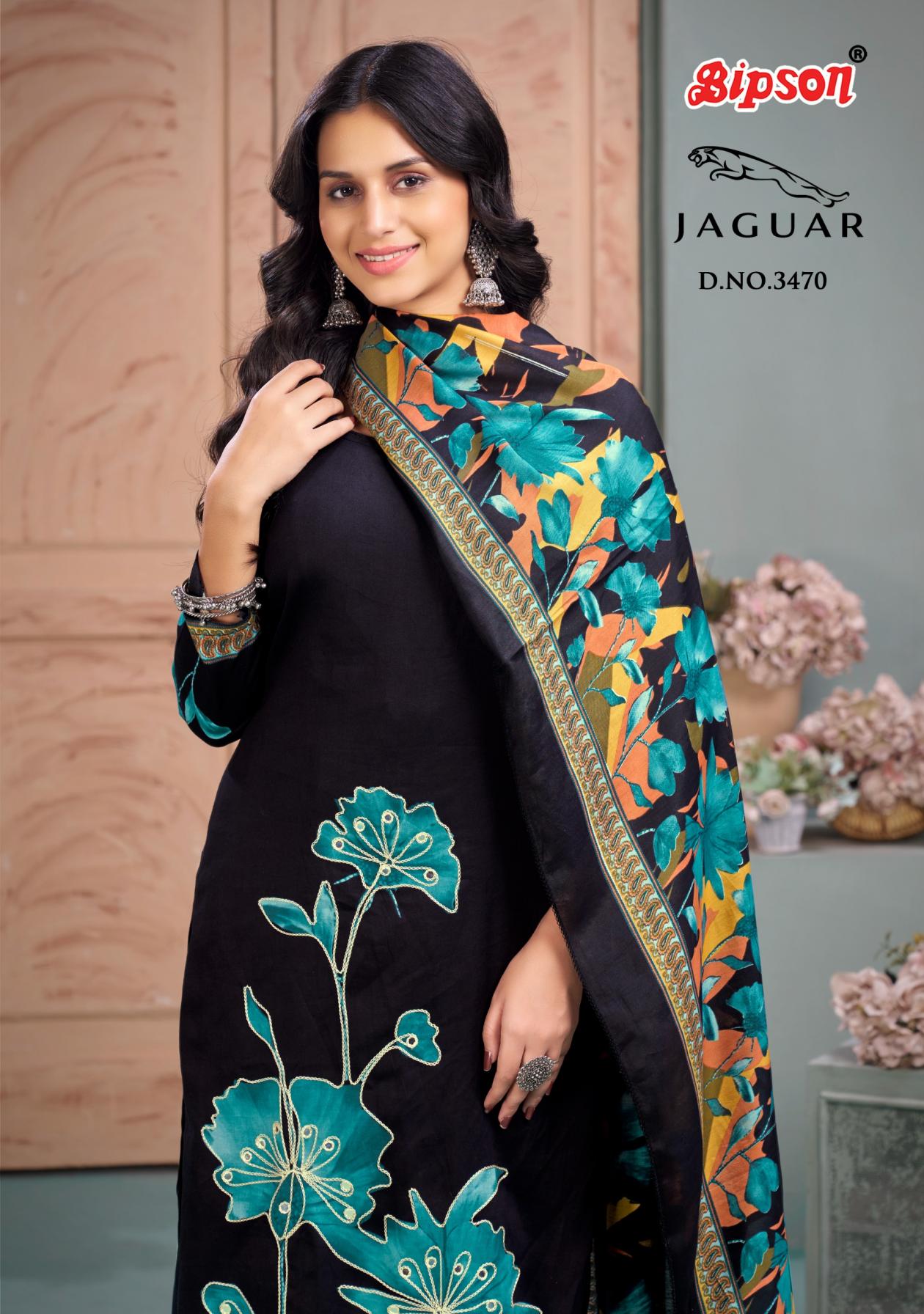 JAGUAR 3470 BY BIPSON PRINT PVT PLT UNSTITCH 3PCS DRESS