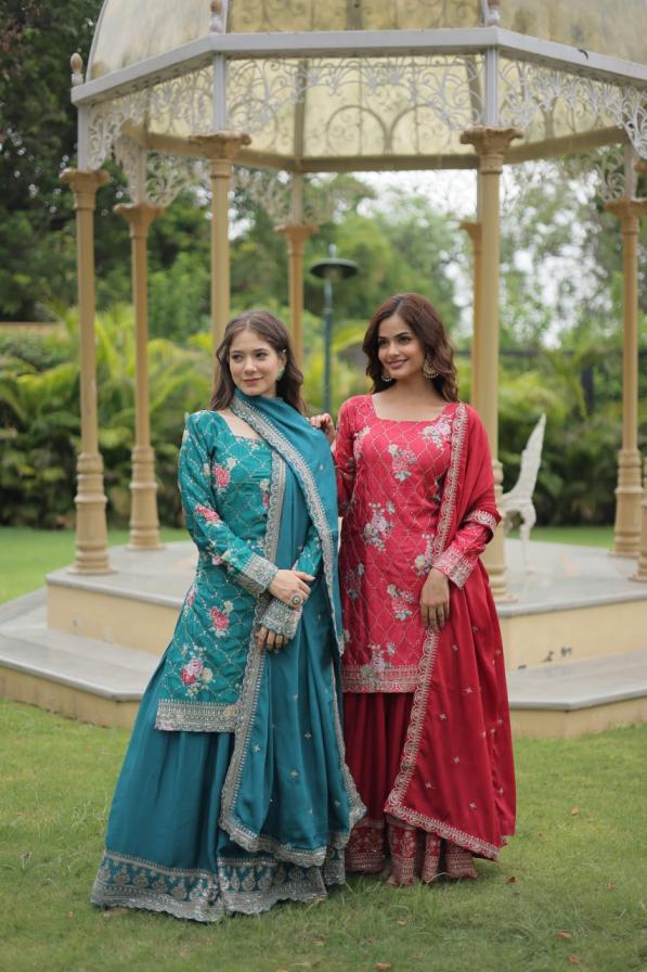 KA 1125 CHINON PARTY WEAR FULLY STITCH PLAZZO STYLE 3PCS DRESS