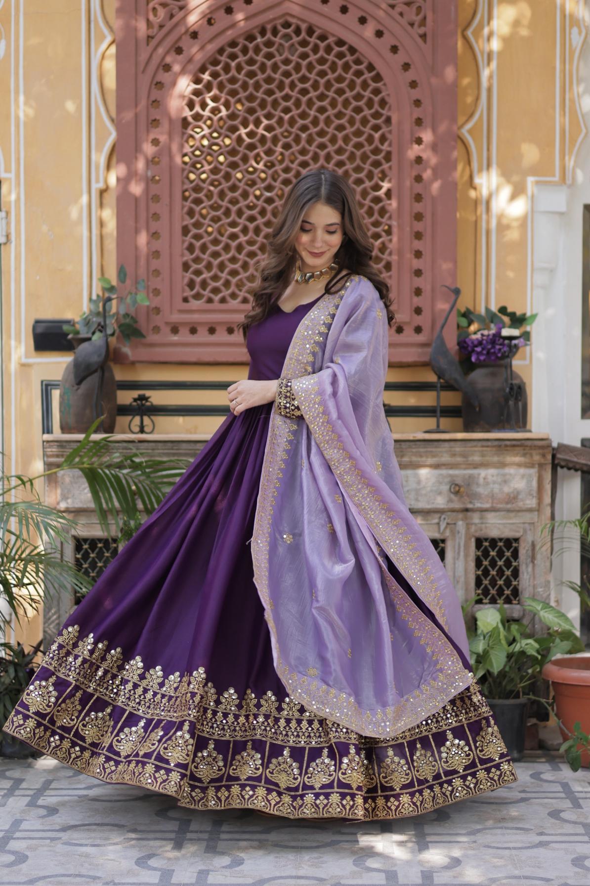 KA 1143 STAR GEORGETTE ANARKALI FULL STITCH COMBO GOWNS WITH DUPATTA 