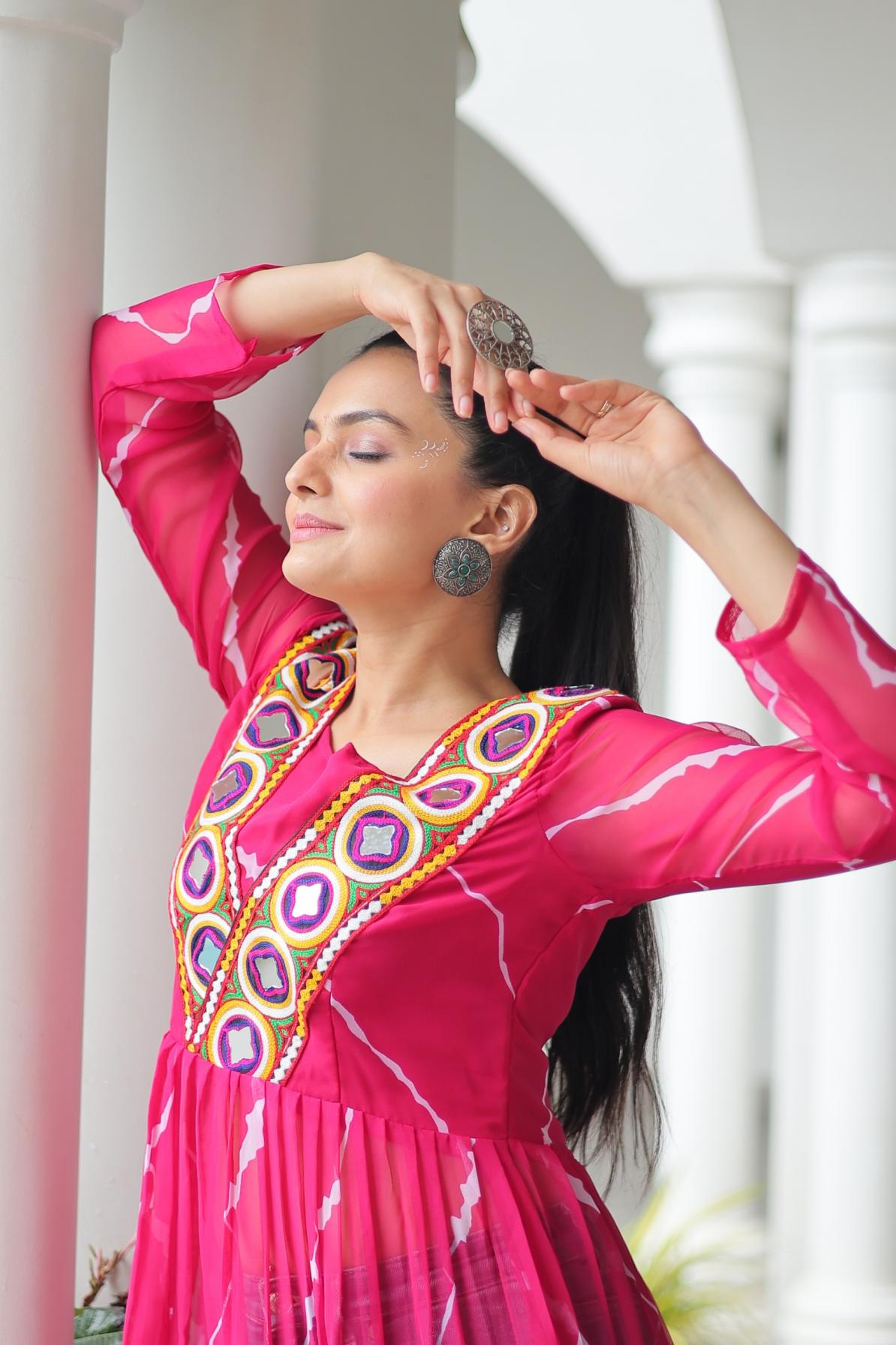 KA 1181 FAUX GEORGETTE FULL STITCH NAVRATRI KURTI 