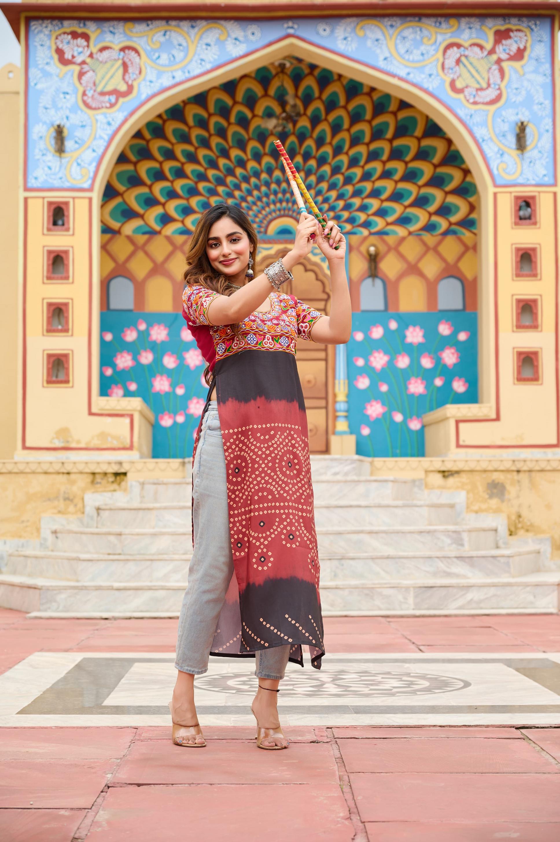 KA 1190 RAYON HIT DESIGN FULL STITCH NAVRATRI KURTIS ONLINE  