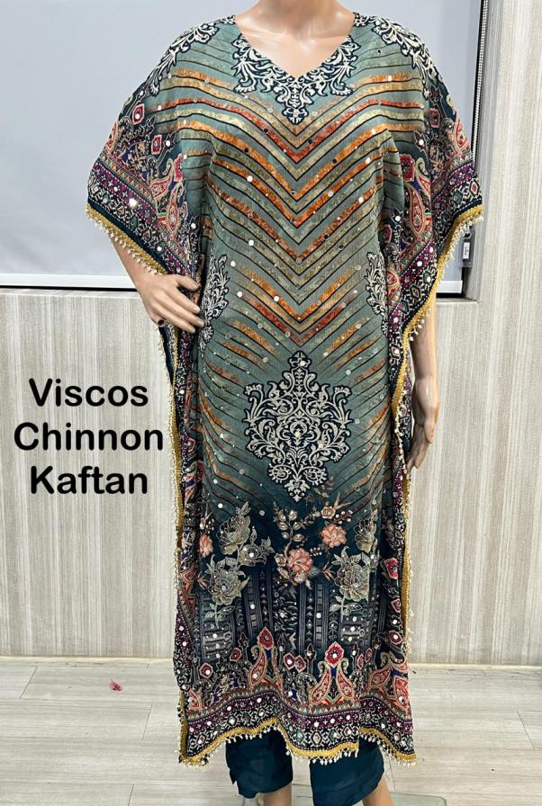 KAFTAN READYMADE STYLISH VISCOSE CHINON KURTI WITH PANT 