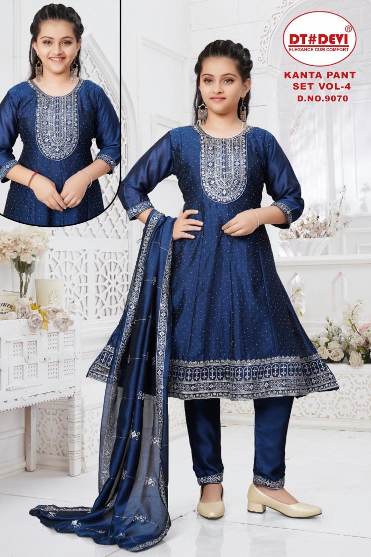 DT DEVI KANTA PANT SET VOL 4 VICHTARA SILK 9070 FULL STITCH COMBO KIDS SUITS 