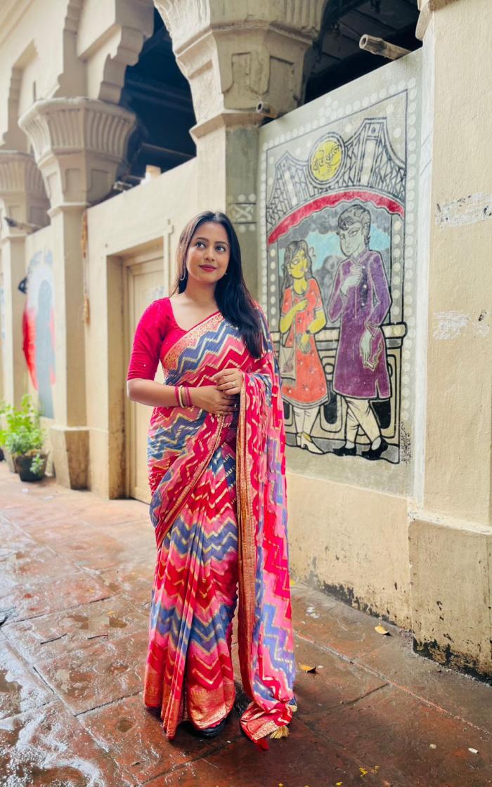 KC 495 ZARI WOVEN PRETTY LOOK ZIG ZAG GEORGETTE SAREES ONLINE