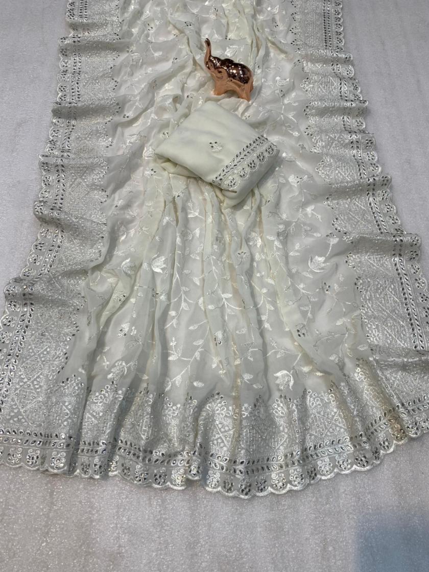 KC 8010 AMAZING GEORGETTE CHIKANKARI WORK SAREE EXPORTS 