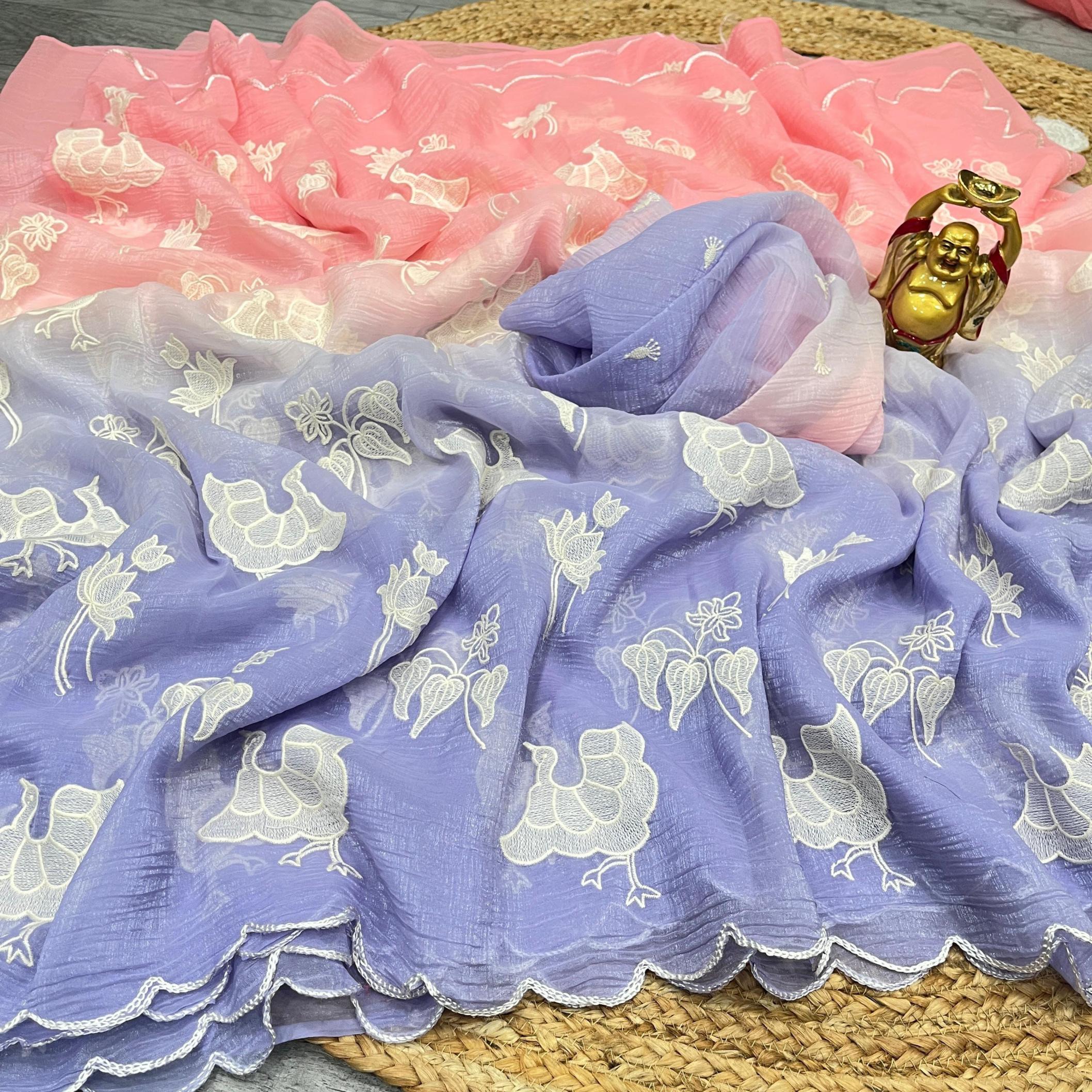 KC 912 DESIGNER CRUNCHY SILK EMBROIDERY WORK SAREES 