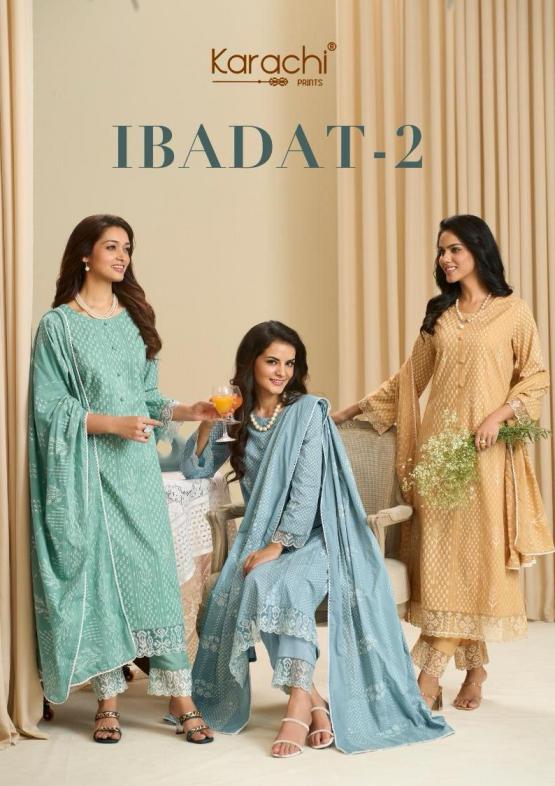 IBADAT VOL 2 BY KESAR KARACHI COTTON LAWN UNSTITCH SUIT FOR WOMENS 