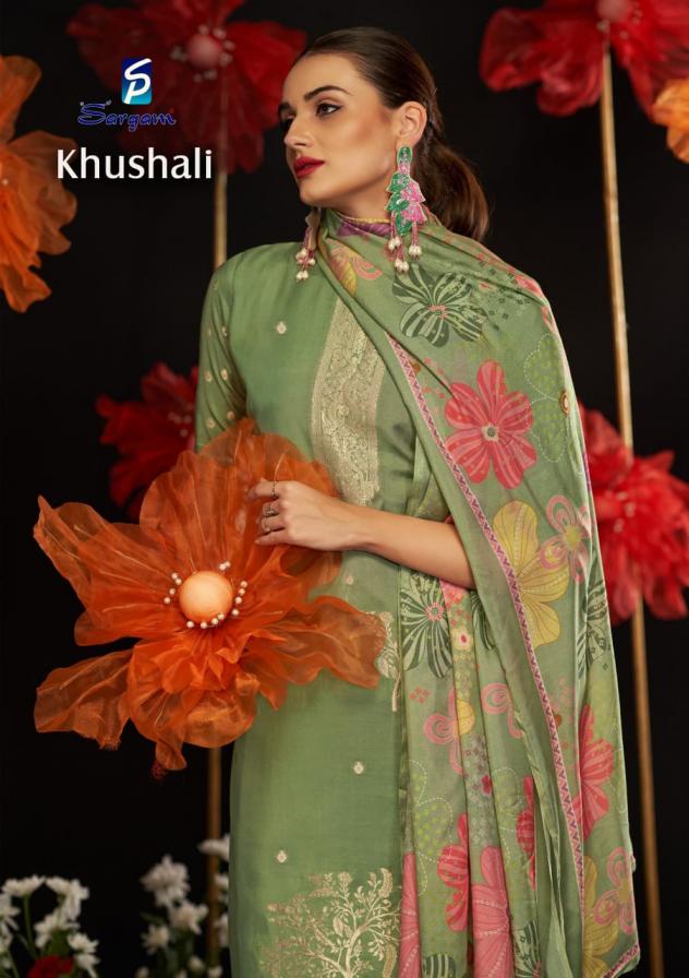 SARGAM PRINTS KHUSHALI CLASSIC BEMBERG MUSLIN JACQUARD 3PCS DRESS
