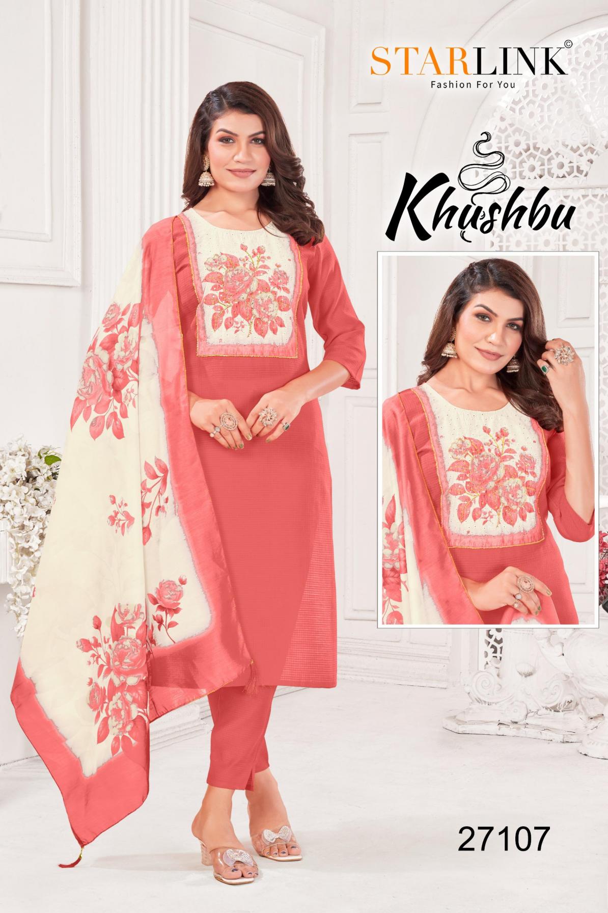 STARLINK KHUSHBU FULL STITCH BURLIN PETTERN COMBO 3PCS DRESS